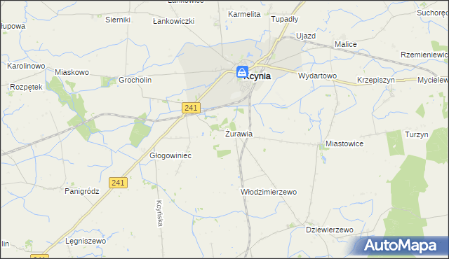 mapa Żurawia gmina Kcynia, Żurawia gmina Kcynia na mapie Targeo