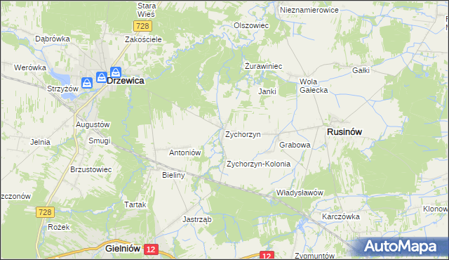 mapa Zychorzyn, Zychorzyn na mapie Targeo