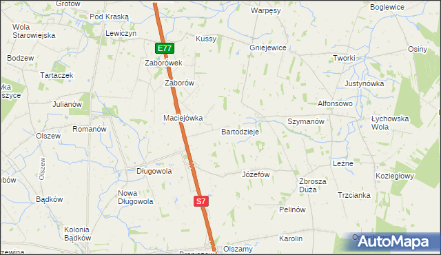 mapa Bartodzieje gmina Belsk Duży, Bartodzieje gmina Belsk Duży na mapie Targeo