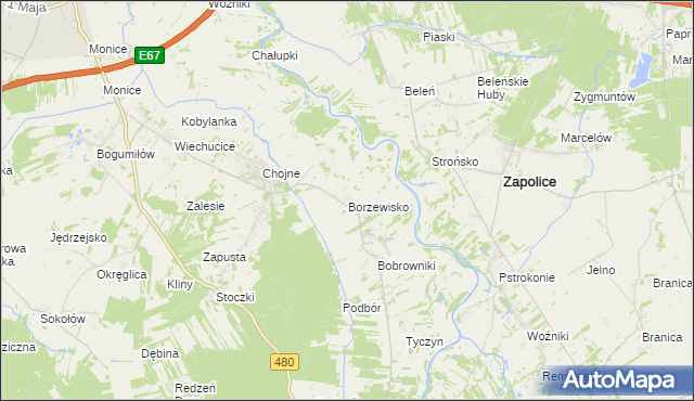 mapa Borzewisko gmina Sieradz, Borzewisko gmina Sieradz na mapie Targeo