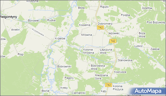 mapa Kolonia Mrowina, Kolonia Mrowina na mapie Targeo