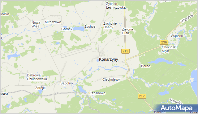 mapa Konarzyny powiat chojnicki, Konarzyny powiat chojnicki na mapie Targeo