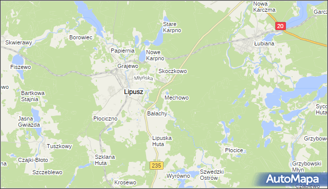 mapa Mechowo gmina Lipusz, Mechowo gmina Lipusz na mapie Targeo