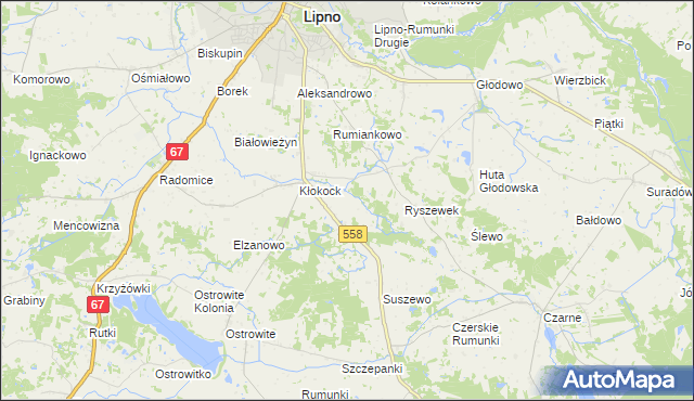 mapa Tomaszewo gmina Lipno, Tomaszewo gmina Lipno na mapie Targeo