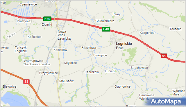 mapa Biskupice gmina Legnickie Pole, Biskupice gmina Legnickie Pole na mapie Targeo