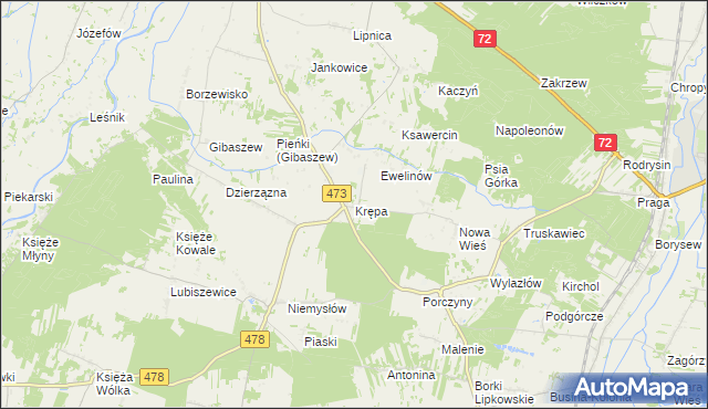 mapa Krępa gmina Poddębice, Krępa gmina Poddębice na mapie Targeo