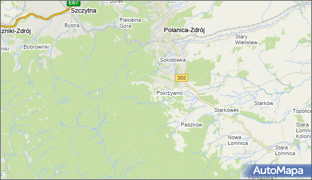 mapa Pokrzywno gmina Bystrzyca Kłodzka, Pokrzywno gmina Bystrzyca Kłodzka na mapie Targeo