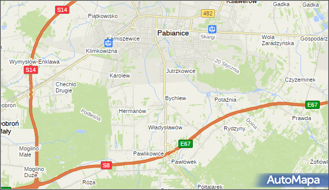 mapa Bychlew, Bychlew na mapie Targeo