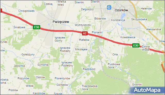 mapa Chociszew gmina Parzęczew, Chociszew gmina Parzęczew na mapie Targeo