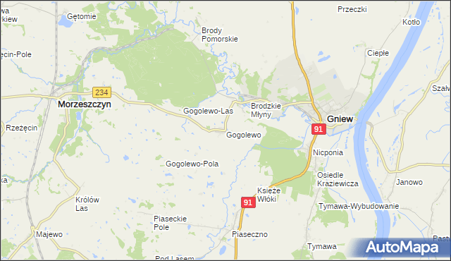 mapa Gogolewo gmina Gniew, Gogolewo gmina Gniew na mapie Targeo