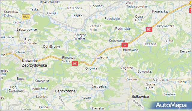 mapa Izdebnik gmina Lanckorona, Izdebnik gmina Lanckorona na mapie Targeo