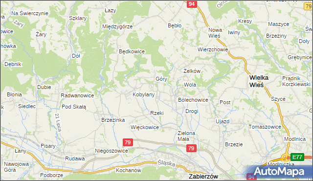 mapa Karniowice gmina Zabierzów, Karniowice gmina Zabierzów na mapie Targeo