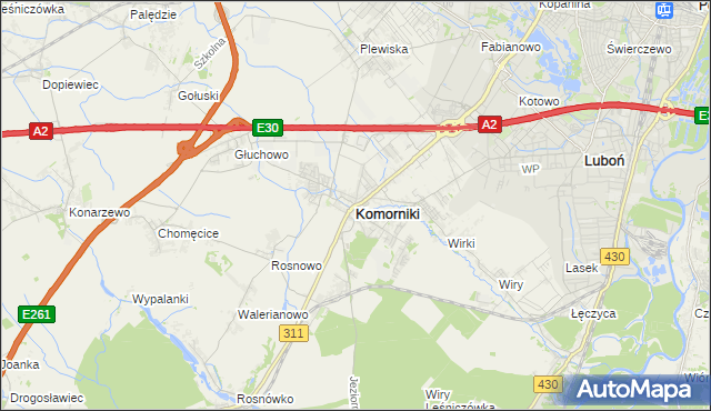 mapa Komorniki powiat poznański, Komorniki powiat poznański na mapie Targeo