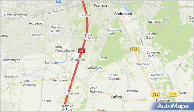 mapa Stróża gmina Andrespol, Stróża gmina Andrespol na mapie Targeo