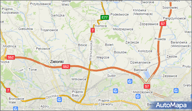 mapa Węgrzce gmina Zielonki, Węgrzce gmina Zielonki na mapie Targeo