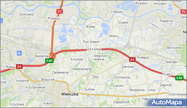 mapa Węgrzce Wielkie, Węgrzce Wielkie na mapie Targeo