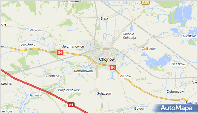 mapa Chojnów powiat legnicki, Chojnów powiat legnicki na mapie Targeo