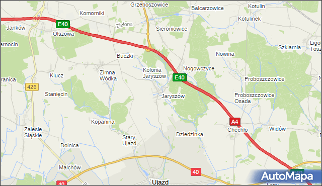 mapa Jaryszów gmina Ujazd, Jaryszów gmina Ujazd na mapie Targeo