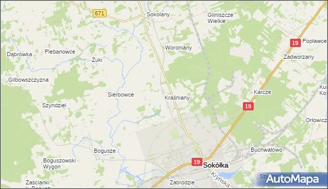 mapa Kraśniany, Kraśniany na mapie Targeo