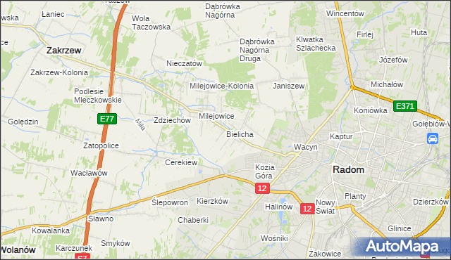 mapa Bielicha, Bielicha na mapie Targeo
