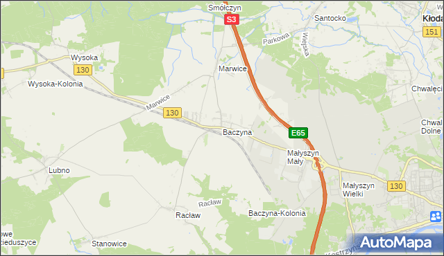 mapa Baczyna gmina Lubiszyn, Baczyna gmina Lubiszyn na mapie Targeo