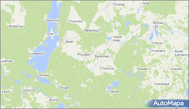 mapa Baranowo gmina Parchowo, Baranowo gmina Parchowo na mapie Targeo