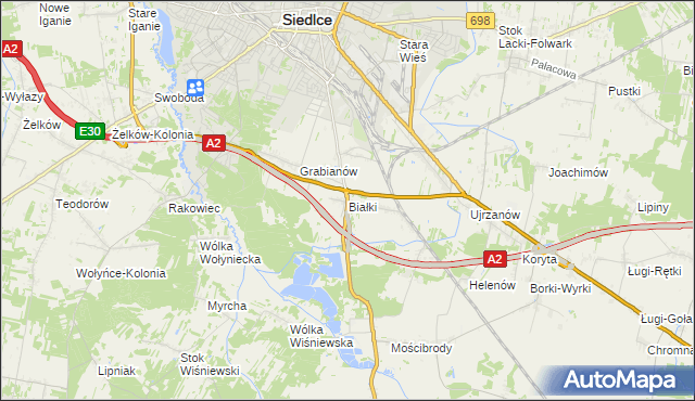mapa Białki gmina Siedlce, Białki gmina Siedlce na mapie Targeo
