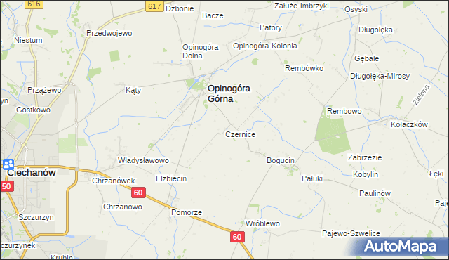 mapa Czernice gmina Opinogóra Górna, Czernice gmina Opinogóra Górna na mapie Targeo