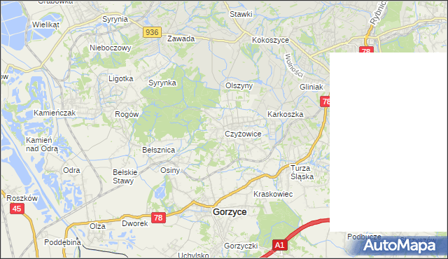 mapa Czyżowice gmina Gorzyce, Czyżowice gmina Gorzyce na mapie Targeo