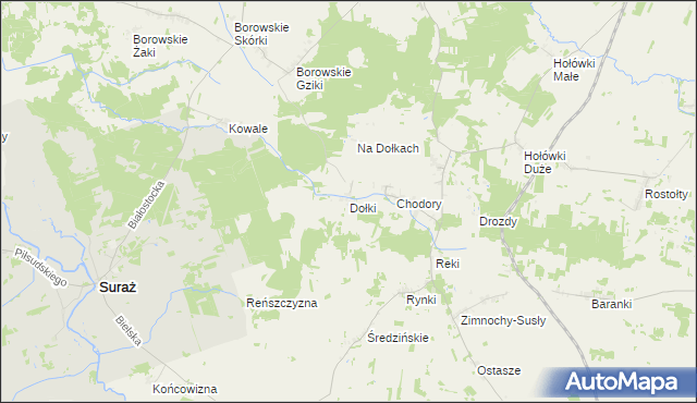 mapa Dołki gmina Turośń Kościelna, Dołki gmina Turośń Kościelna na mapie Targeo