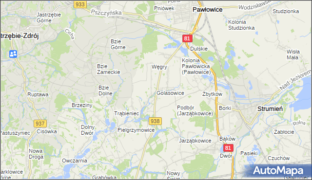 mapa Golasowice, Golasowice na mapie Targeo