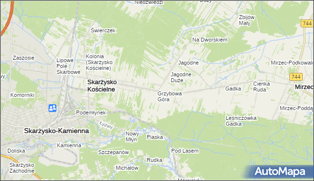 mapa Grzybowa Góra, Grzybowa Góra na mapie Targeo