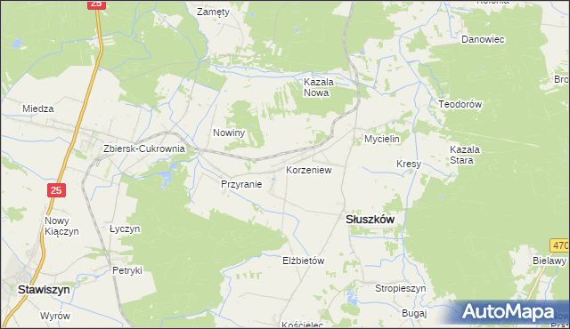 mapa Korzeniew, Korzeniew na mapie Targeo