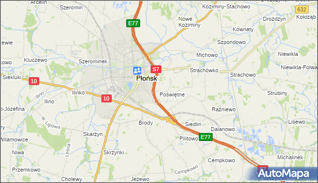mapa Poświętne gmina Płońsk, Poświętne gmina Płońsk na mapie Targeo