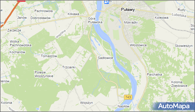 mapa Sadłowice gmina Puławy, Sadłowice gmina Puławy na mapie Targeo