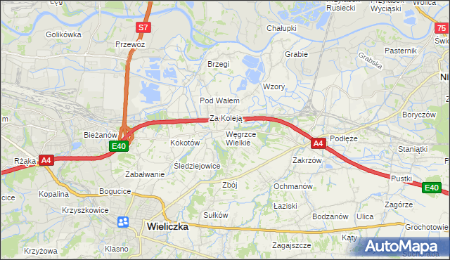 mapa Węgrzce Wielkie, Węgrzce Wielkie na mapie Targeo