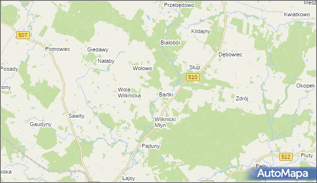 mapa Bartki gmina Lelkowo, Bartki gmina Lelkowo na mapie Targeo