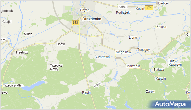 mapa Czartowo gmina Drezdenko, Czartowo gmina Drezdenko na mapie Targeo