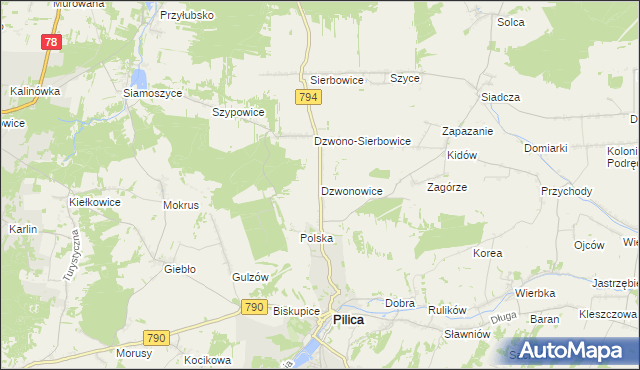 mapa Dzwonowice, Dzwonowice na mapie Targeo