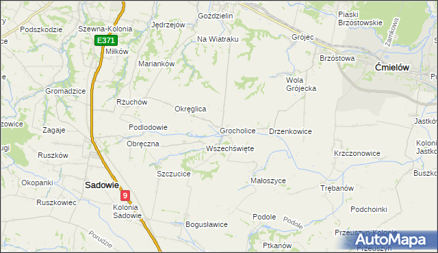 mapa Grocholice gmina Sadowie, Grocholice gmina Sadowie na mapie Targeo