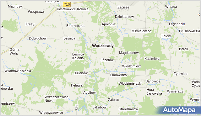 mapa Józefów gmina Wodzierady, Józefów gmina Wodzierady na mapie Targeo