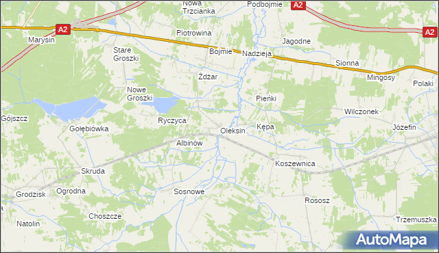 mapa Oleksin gmina Kotuń, Oleksin gmina Kotuń na mapie Targeo