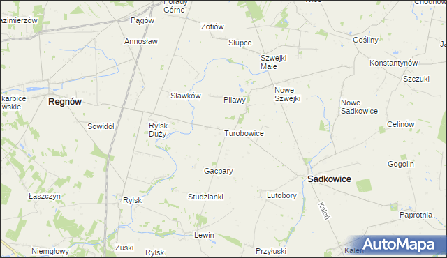 mapa Turobowice gmina Sadkowice, Turobowice gmina Sadkowice na mapie Targeo