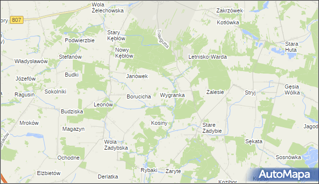 mapa Wygranka gmina Kłoczew, Wygranka gmina Kłoczew na mapie Targeo