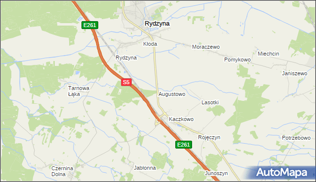 mapa Augustowo gmina Rydzyna, Augustowo gmina Rydzyna na mapie Targeo