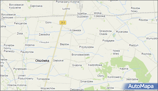 mapa Przybyszew gmina Olszówka, Przybyszew gmina Olszówka na mapie Targeo