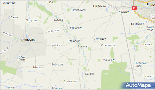 mapa Sośnica gmina Dobrzyca, Sośnica gmina Dobrzyca na mapie Targeo