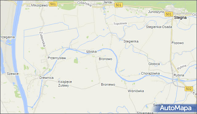 mapa Bronowo gmina Stegna, Bronowo gmina Stegna na mapie Targeo