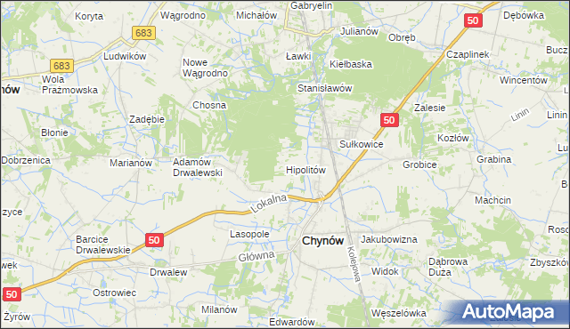 mapa Hipolitów gmina Chynów, Hipolitów gmina Chynów na mapie Targeo