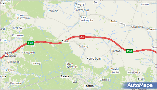 mapa Jaźwiny gmina Czarna, Jaźwiny gmina Czarna na mapie Targeo